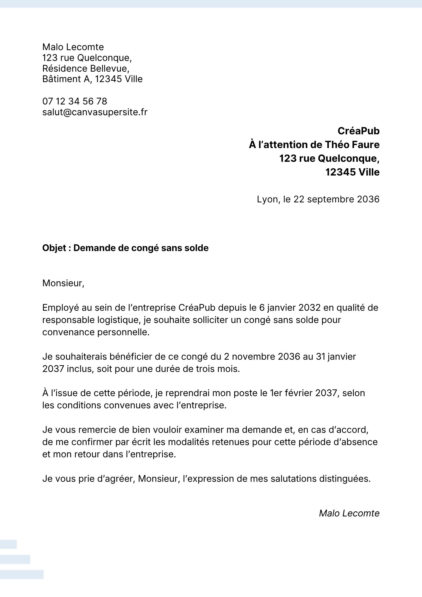 Exemple de courrier administratif